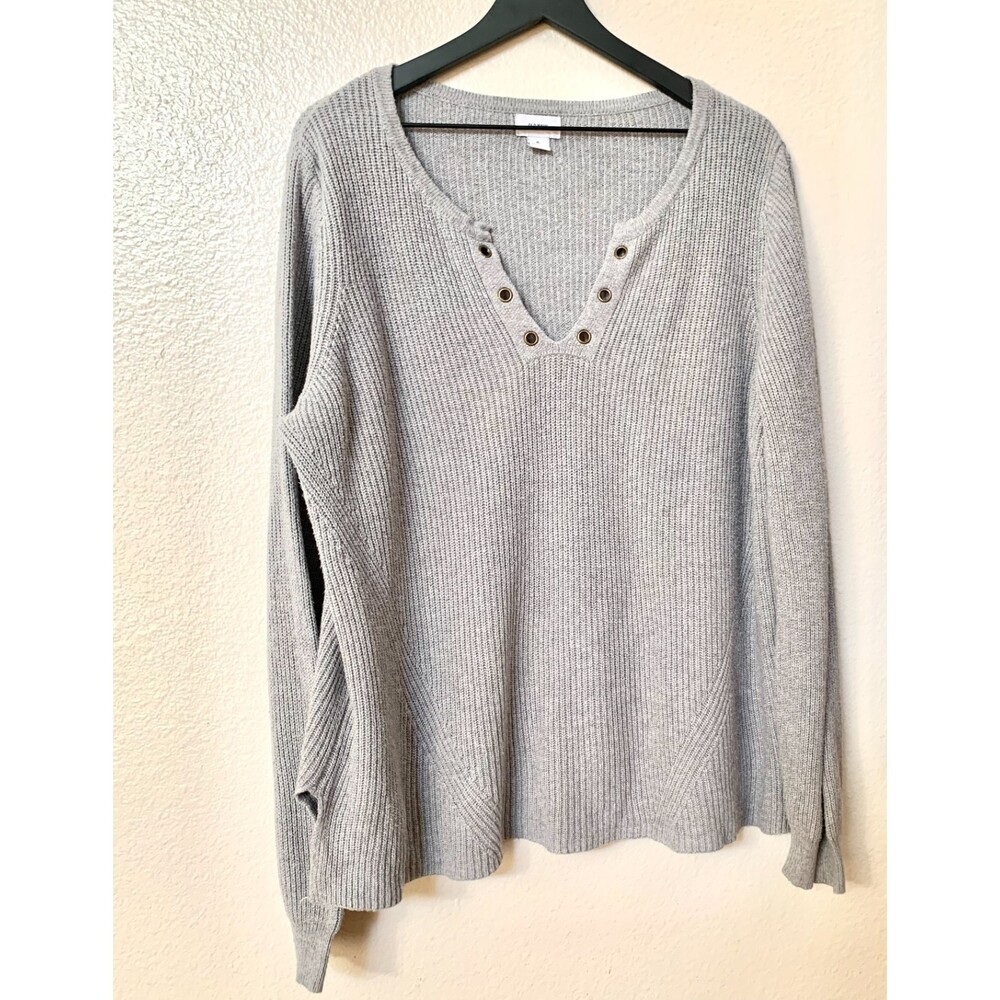 Old Navy Women's V-Neck Grey Long Sleeve Knit Sweater Size XL